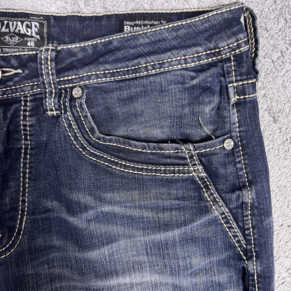 Salvage Jeans Mens 36r Mayhem Regular Straight Denim Whisker Thick Stitch 23-460 View 4